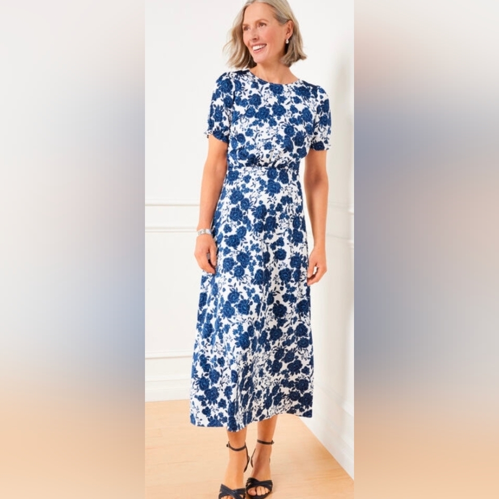 8P TALBOTS Fit and Flare Midi Dress-Blushing Roses NWT
